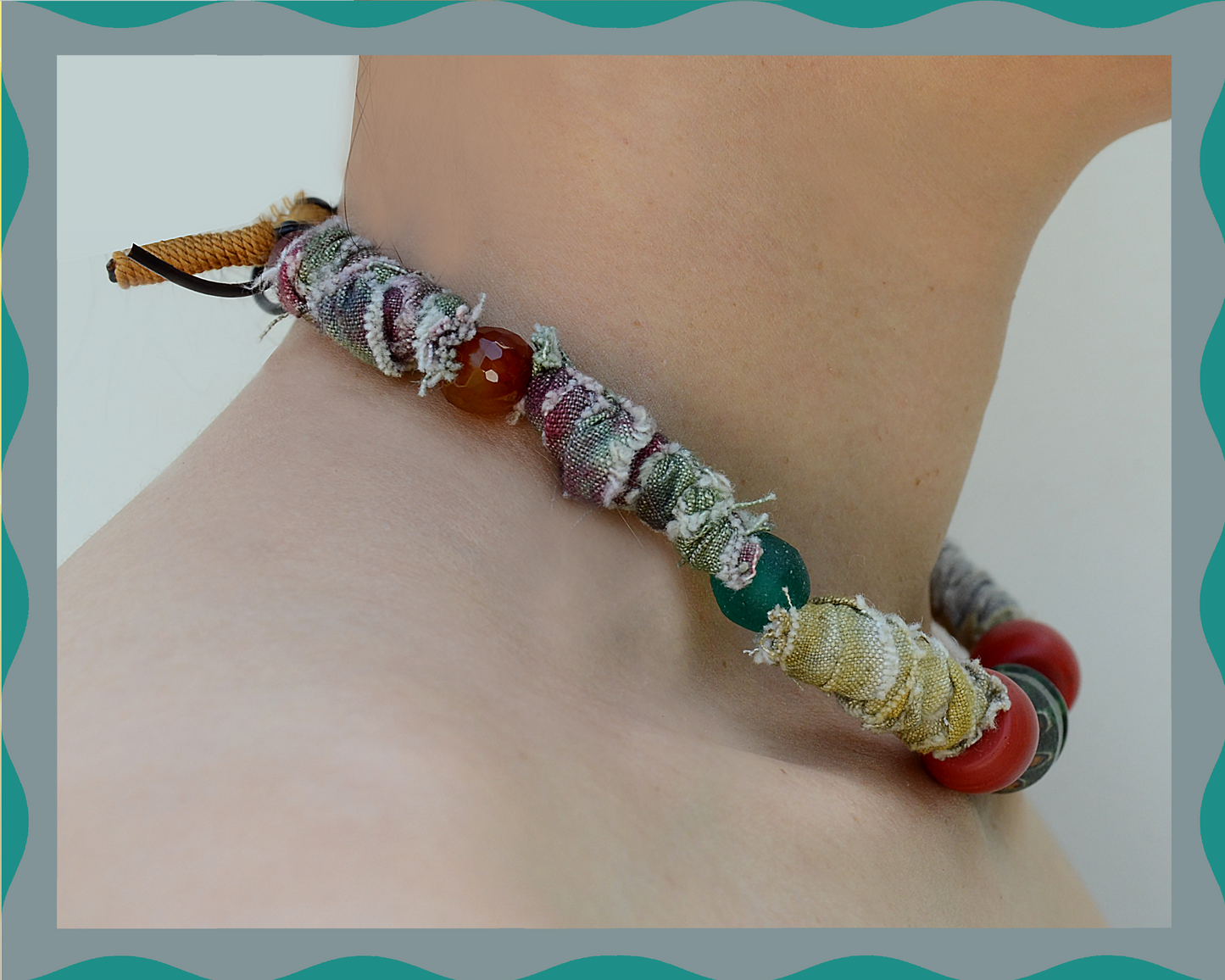 ✨ Luma (Dusty Green): Matching Human & Pet Jewelry Sets ✨ Handwoven Colorful Cord Necklaces • Bracelets • Earrings • Phone Chains | Hand-Dyed Boho Fabric & Nepalese Antique Glass Beads| Pet-Friendly • Stylish • Unique