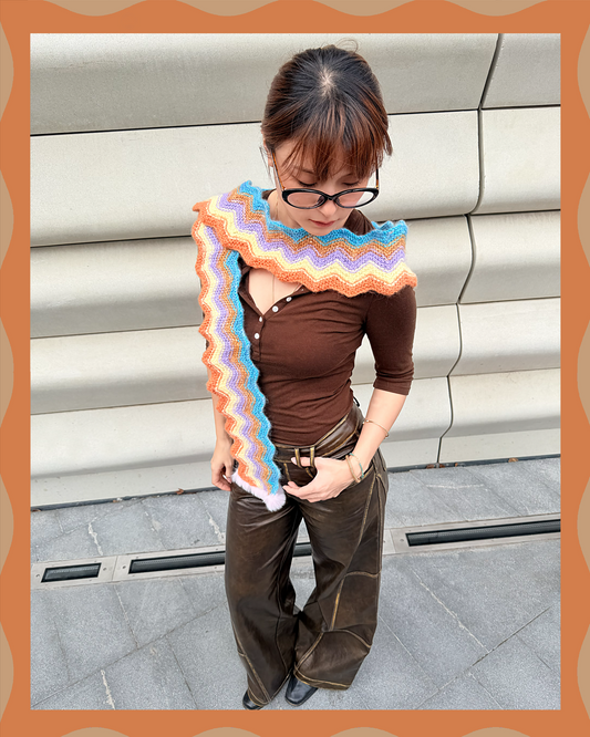 ✨Matching Pet & Owner Wave Knit Scarves — Handmade Cocoa Sunset(Mohair blend)