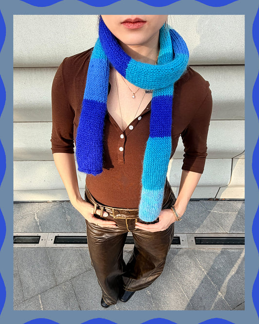 ✨Skinny Knit Human Scarf – Handmade Ocean Stripe (Mohair Blend)