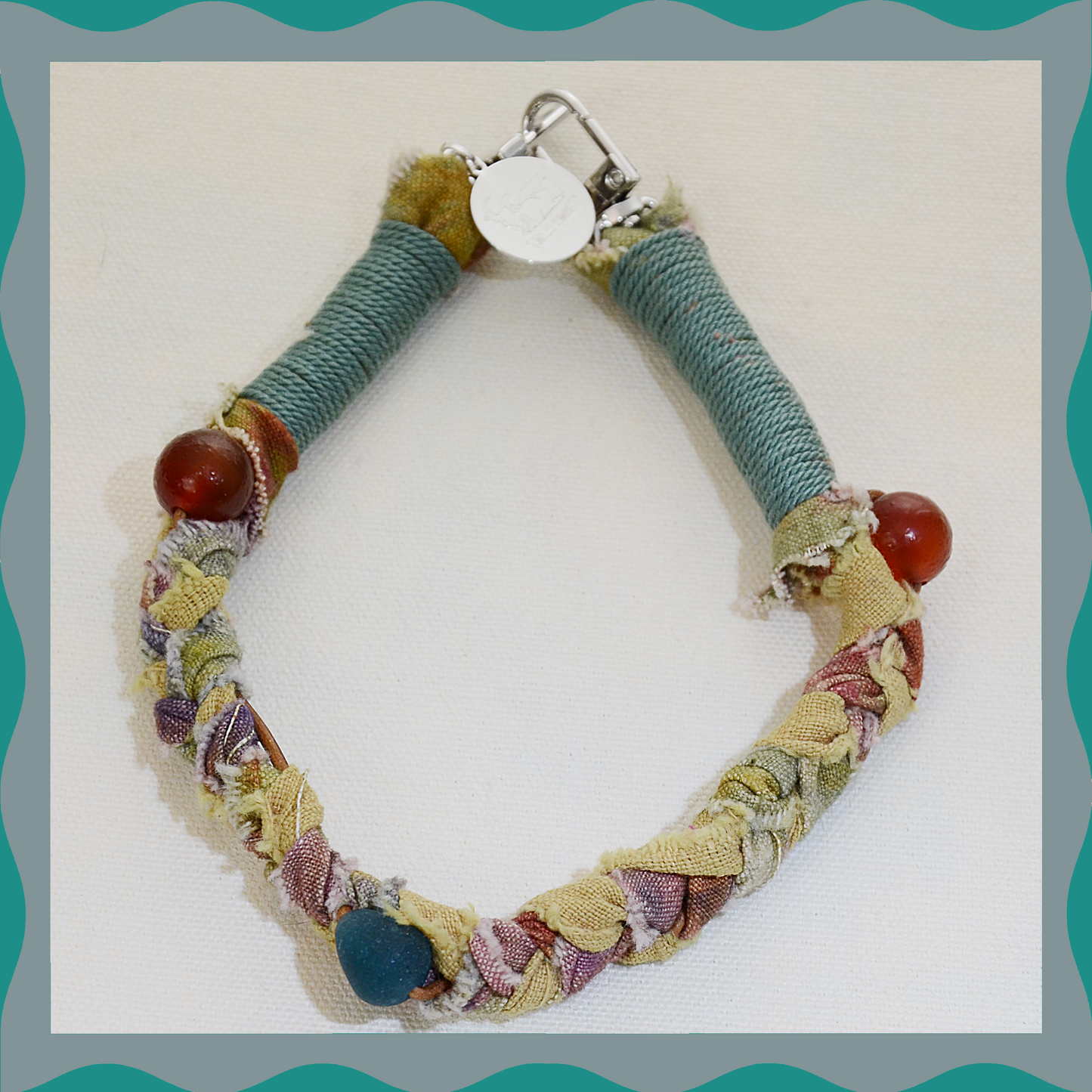 ✨ Luma (Dusty Green): Matching Human & Pet Jewelry Sets ✨ Handwoven Colorful Cord Necklaces • Bracelets • Earrings • Phone Chains | Hand-Dyed Boho Fabric & Nepalese Antique Glass Beads| Pet-Friendly • Stylish • Unique
