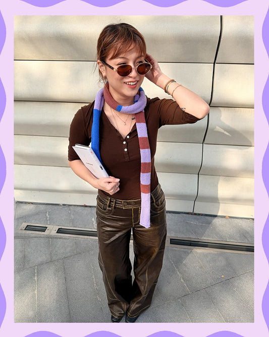 ✨Skinny Knit Human Scarf – Handmade Lavender Stripe(100% Premium Cashmere)