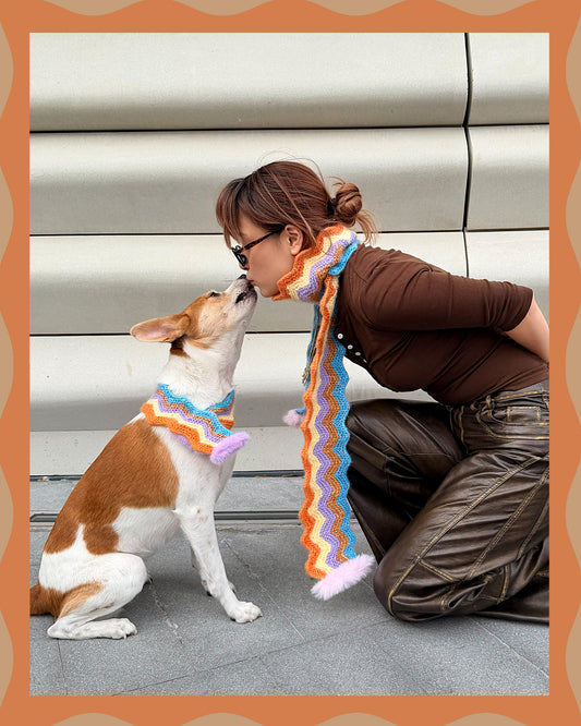✨Wave Knit Pet Scarf – Handmade Cocoa Sunset(Mohair blend)