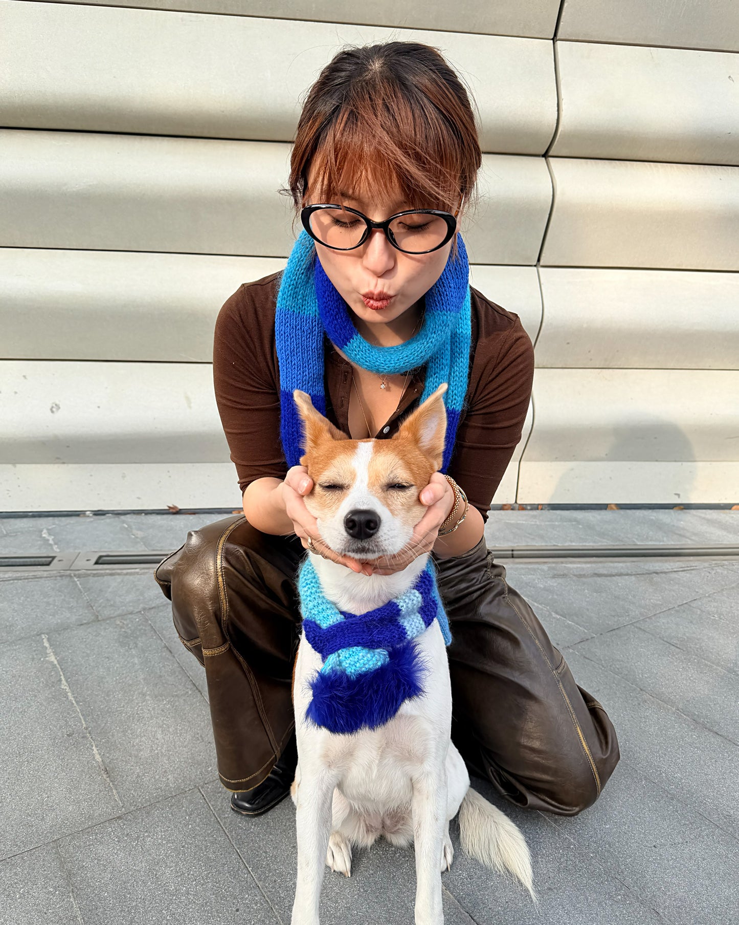 ✨Skinny Knit Pet Scarf – Handmade Ocean Stripe (Mohair Blend)