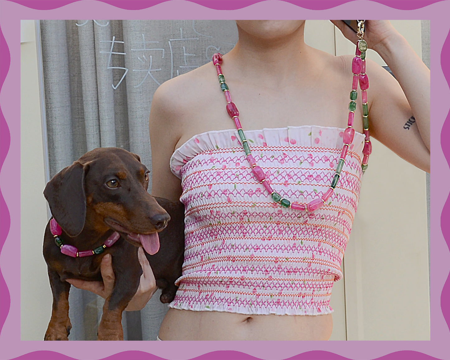 ✨ Matching Pet & Owner Jewelry Sets –  Handcrafted Bold Beaded Necklaces - Candy Crush(Blossom Pink)