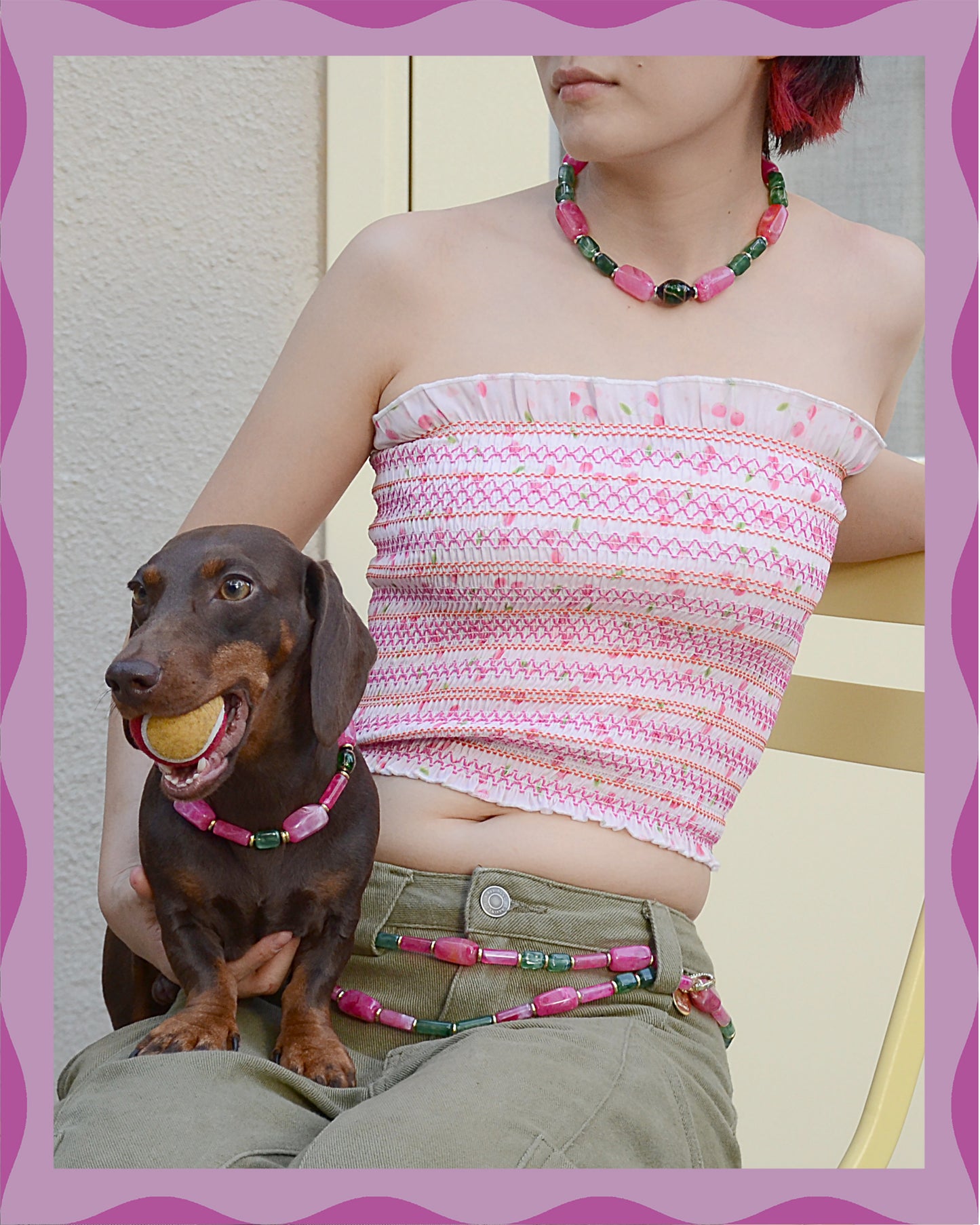 ✨ Matching Pet & Owner Jewelry Sets –  Handcrafted Bold Beaded Necklaces - Candy Crush(Blossom Pink)