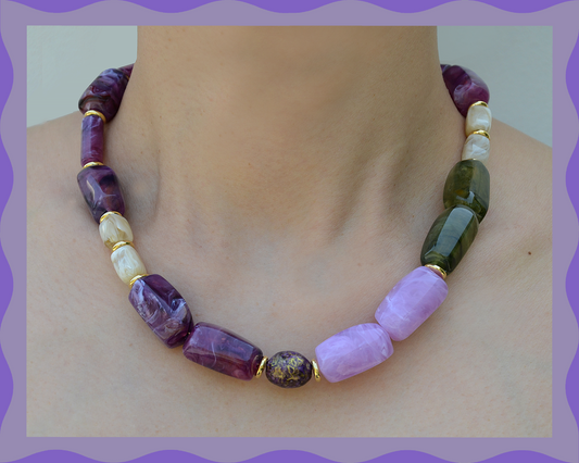 ✨ Candy Crush（Velvet Purple）: Matching Human & Pet Jewelry Sets ✨ Handcrafted Bold Beaded Necklaces • Bracelets • Earrings • Phone Chains | Vintage-Dyed Beads | Pet-Friendly • Stylish • Unique
