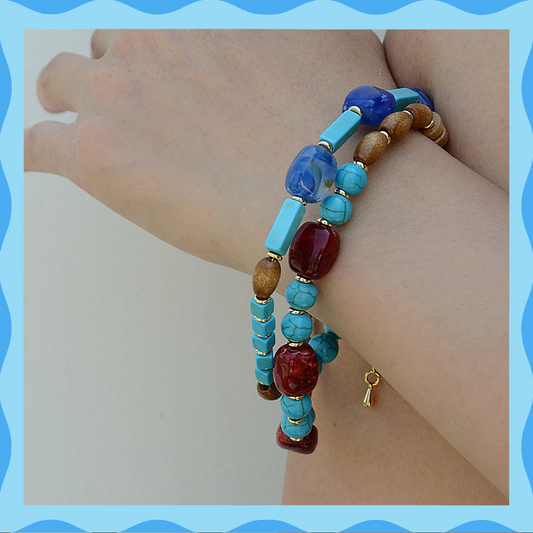✨ True Natural (Lake Blue): Matching Human & Pet Jewelry Sets ✨ Handcrafted Beaded Necklaces • Bracelets • Earrings • Phone Chains | Featuring Turquoise Like & Wooden Beads |Pet-Friendly • Stylish • Unique