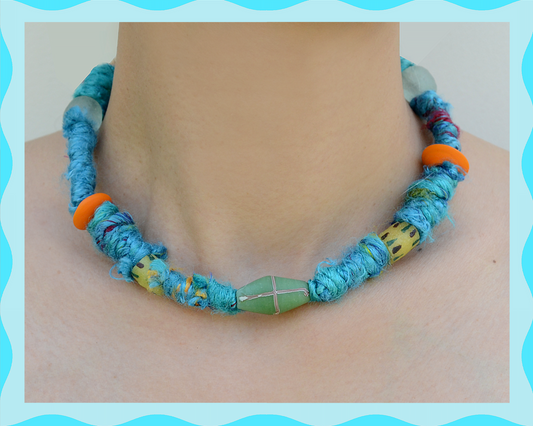 ✨ Happy Knots（Azure）: Matching Human & Pet Jewelry Sets ✨ Handcrafted Nepalese Handspun Silk Yarn Necklaces • Bracelets • Earrings • Phone Chains | African Hand-Painted Glass Beads | Pet-Friendly • Stylish • Unique