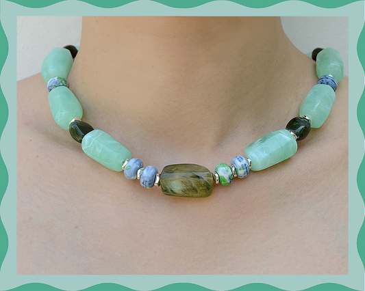✨ Candy Crush（Mint Green）: Matching Human & Pet Jewelry Sets ✨ Handcrafted Bold Beaded Necklaces • Bracelets • Earrings • Phone Chains | Porcelain Accents | Pet-Friendly • Stylish • Unique