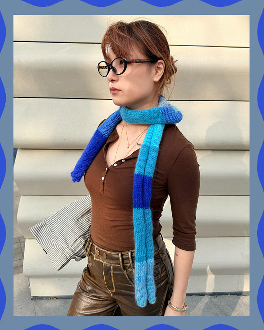 ✨Skinny Knit Human Scarf – Handmade Ocean Stripe (Mohair Blend)
