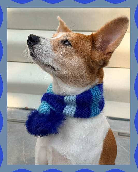 ✨Skinny Knit Pet Scarf – Handmade Ocean Stripe (Mohair Blend)