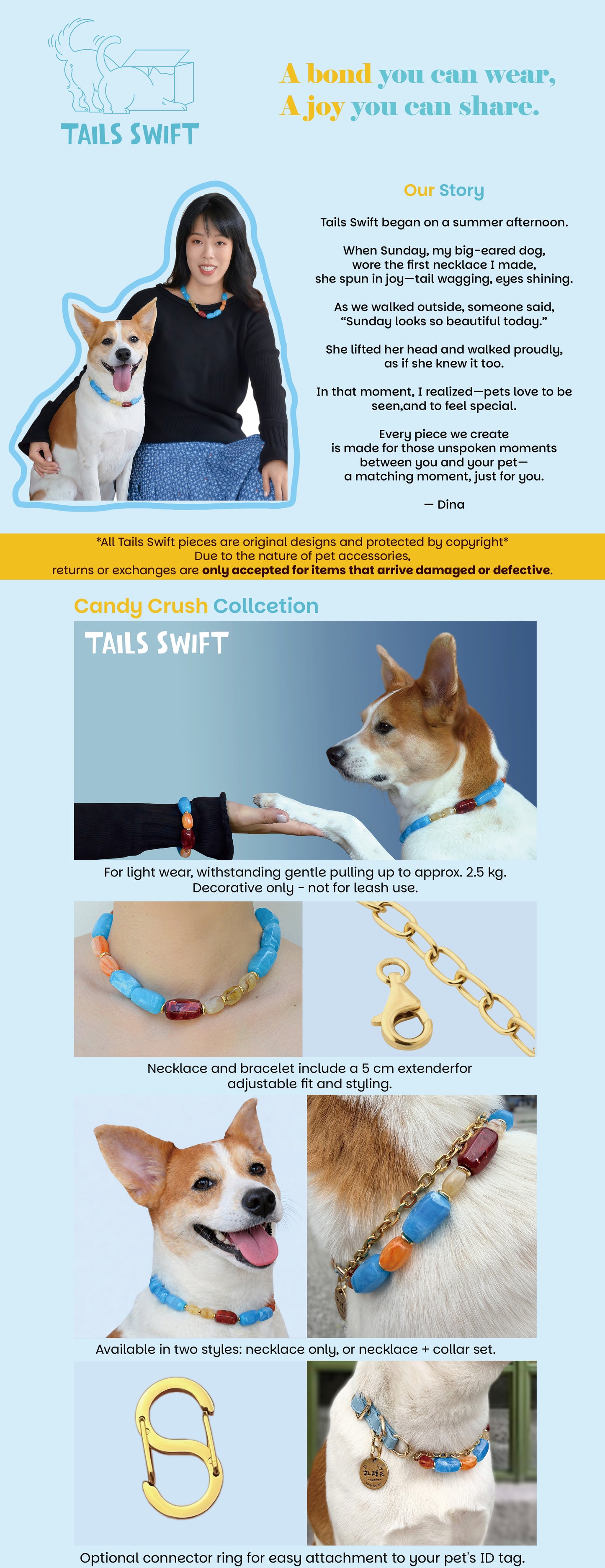 ✨Matching Pet & Owner Jewelry Sets –  Handcrafted Bold Beaded Necklaces - Candy Crush（Blue Aegean）