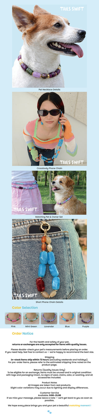 ✨Matching Pet & Owner Jewelry Sets –  Handcrafted Bold Beaded Necklaces - Candy Crush（Blue Aegean）