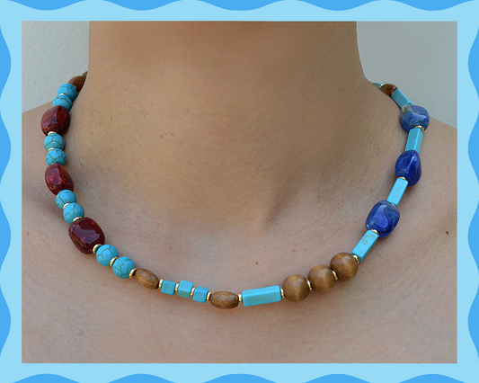 ✨ True Natural (Lake Blue): Matching Human & Pet Jewelry Sets ✨ Handcrafted Beaded Necklaces • Bracelets • Earrings • Phone Chains | Featuring Turquoise Like & Wooden Beads |Pet-Friendly • Stylish • Unique