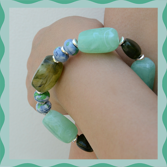 ✨ Candy Crush（Mint Green）: Matching Human & Pet Jewelry Sets ✨ Handcrafted Bold Beaded Necklaces • Bracelets • Earrings • Phone Chains | Porcelain Accents | Pet-Friendly • Stylish • Unique