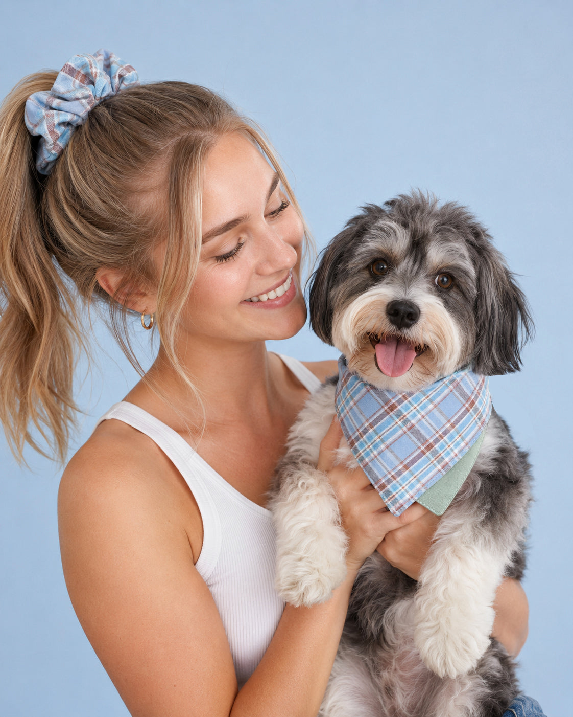 Coastal Blue Plaid Hair Scrunchie
