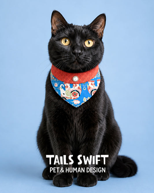 ✨Matching Pet Bandanas & Scrunchies - Royal Blue Chinese Style Pet Collar