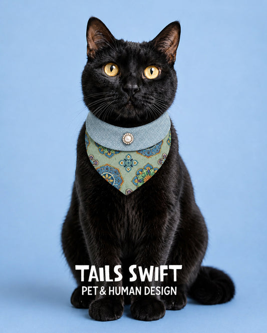✨Matching Pet Bandanas & Scrunchies - Dusty Sage Green Chinese Style Pet Collar