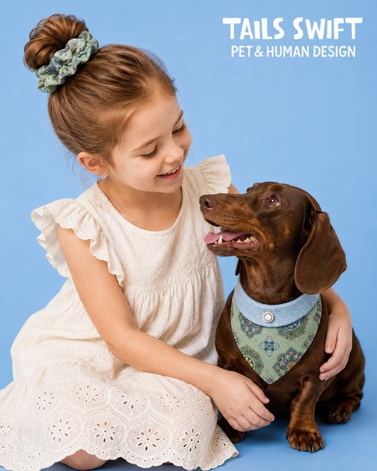 ✨Matching Pet Bandanas & Scrunchies - Dusty Sage Green Chinese Style Pet Collar