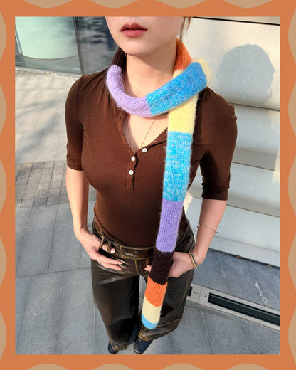 ✨Skinny Knit Human Scarf – Handmade Autumn Stripe(Mohair Blend)