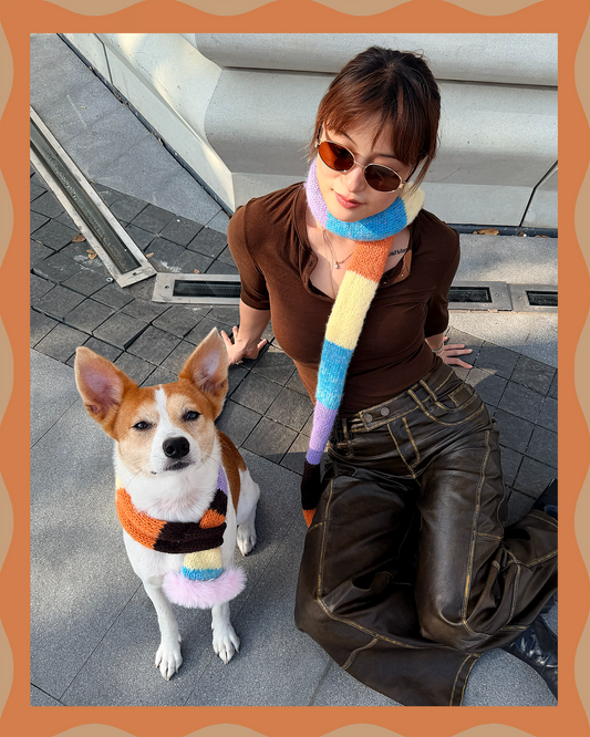 ✨Skinny Knit Pet Scarf – Handmade Autumn Stripe(Mohair Blend)