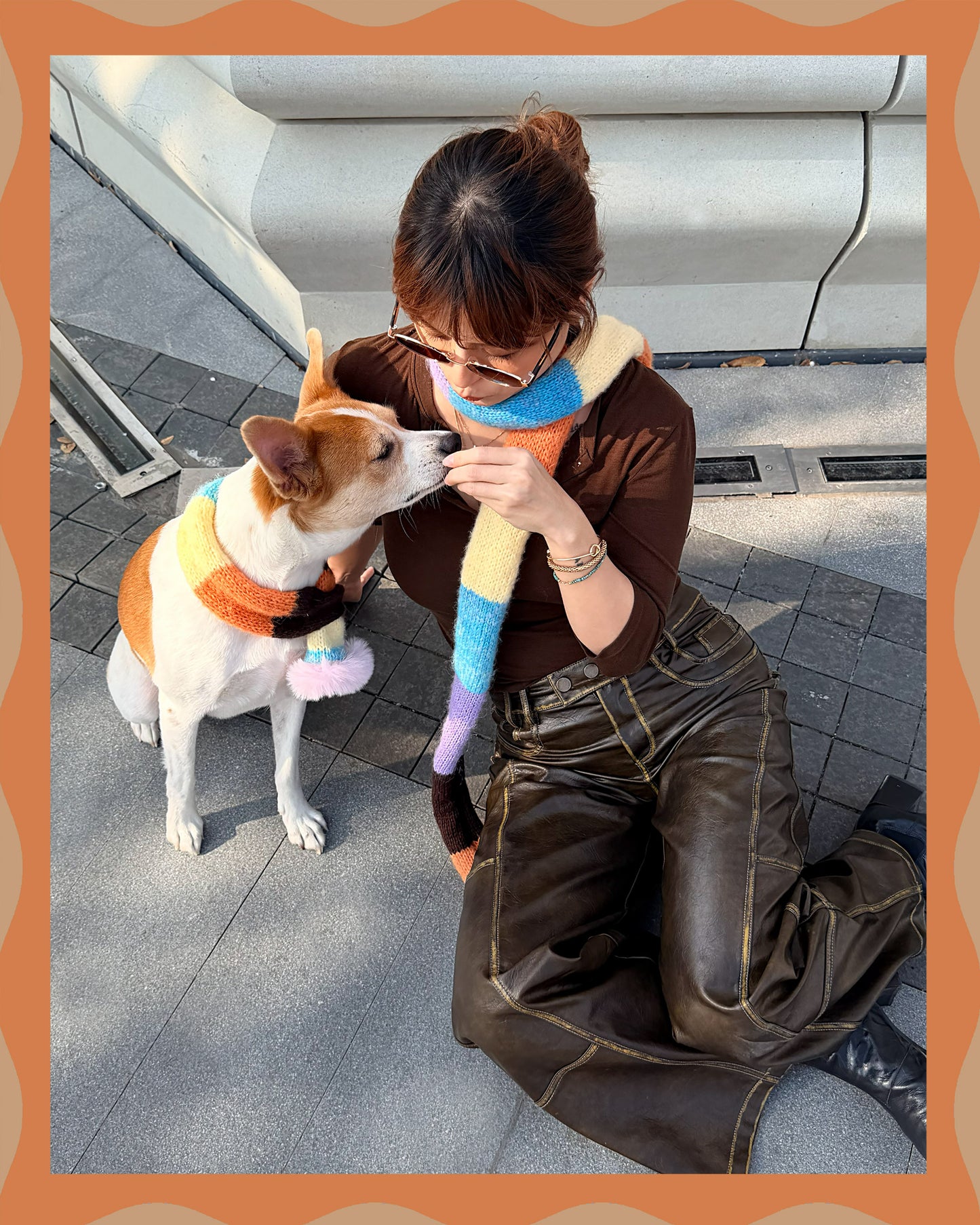 ✨Matching Pet & Owner Skinny Knit Scarves — Handmade Autumn Stripe(Mohair blend)