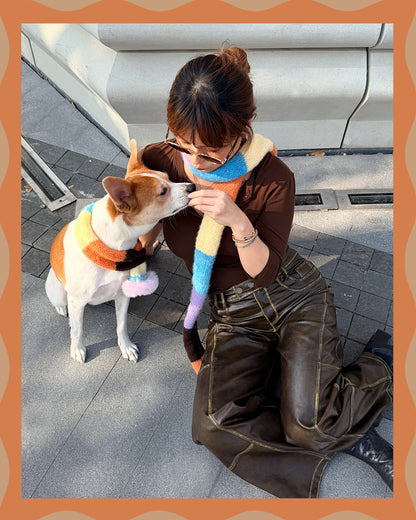 ✨Matching Pet & Owner Skinny Knit Scarves — Handmade Autumn Stripe(Mohair blend)