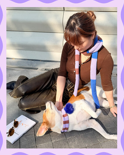 ✨Skinny Knit Human Scarf – Handmade Lavender Stripe(100% Premium Cashmere)