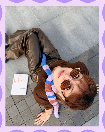 ✨Skinny Knit Human Scarf – Handmade Lavender Stripe(100% Premium Cashmere)