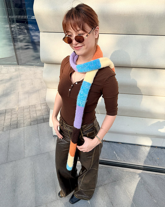 ✨Skinny Knit Human Scarf – Handmade Autumn Stripe(Mohair Blend)
