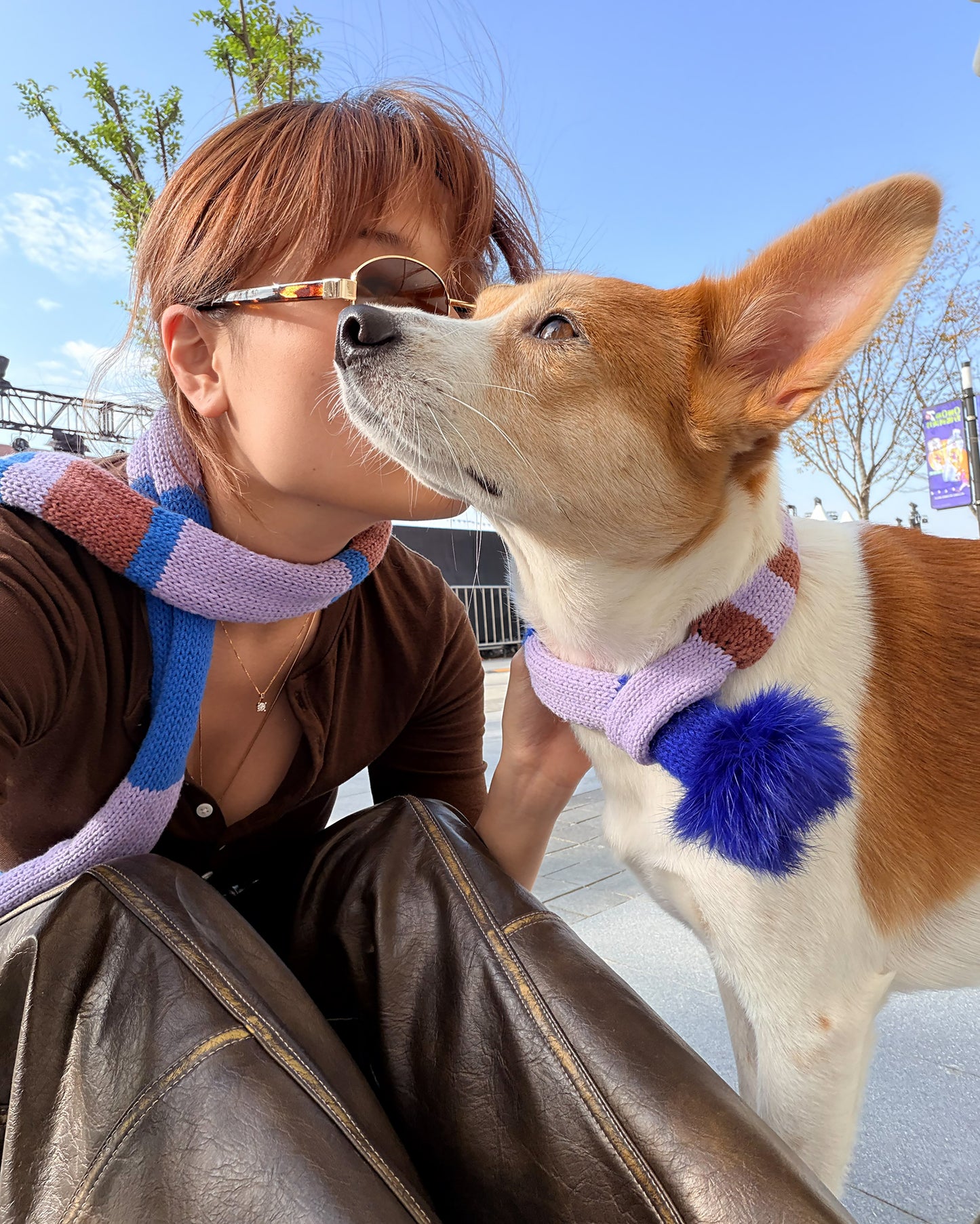 ✨Matching Pet & Owner Skinny Knit Scarves — Handmade Lavender Stripe(100% Premium Cashmere)