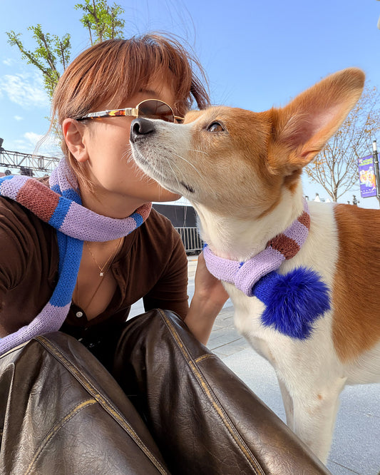 ✨Skinny Knit Pet Scarf – Handmade Lavender Stripe(100% Premium Cashmere)