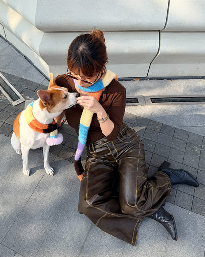 ✨Matching Pet & Owner Skinny Knit Scarves — Handmade Autumn Stripe(Mohair blend)