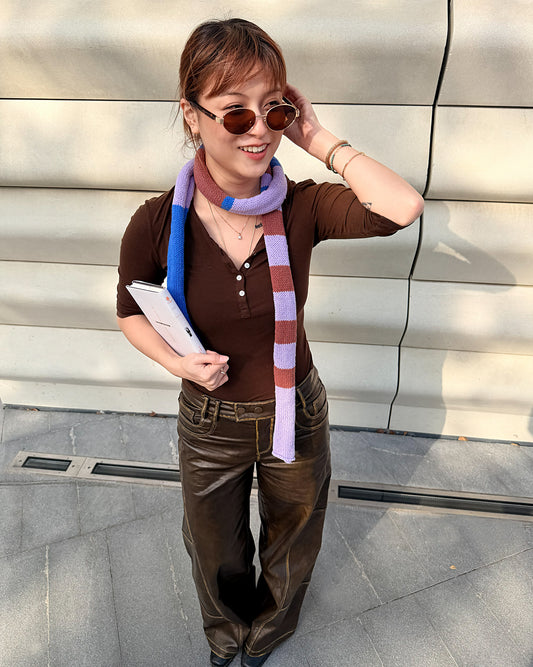 ✨Skinny Knit Human Scarf – Handmade Lavender Stripe(100% Premium Cashmere)