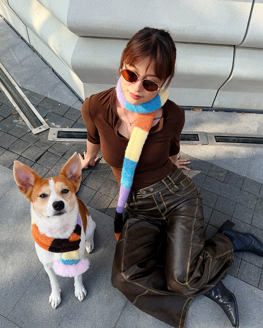 ✨Matching Pet & Owner Skinny Knit Scarves — Handmade Autumn Stripe(Mohair blend)