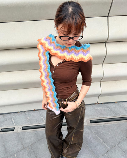 ✨Wave Knit Human Scarf – Handmade Cocoa Sunset(Mohair blend)