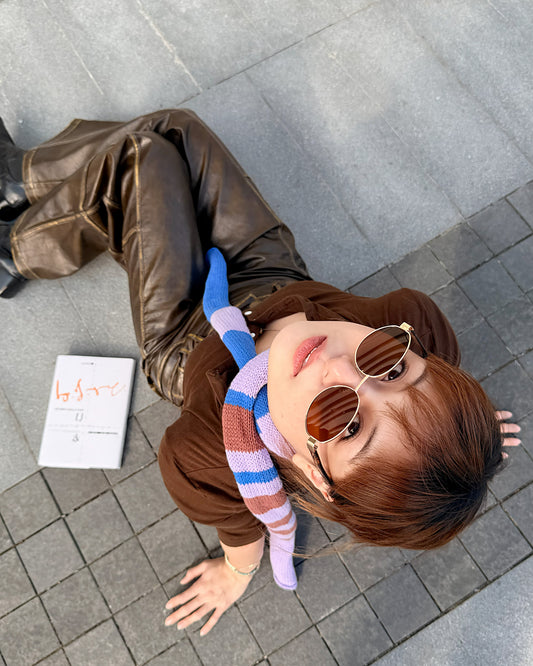 ✨Matching Pet & Owner Skinny Knit Scarves — Handmade Lavender Stripe(100% Premium Cashmere)