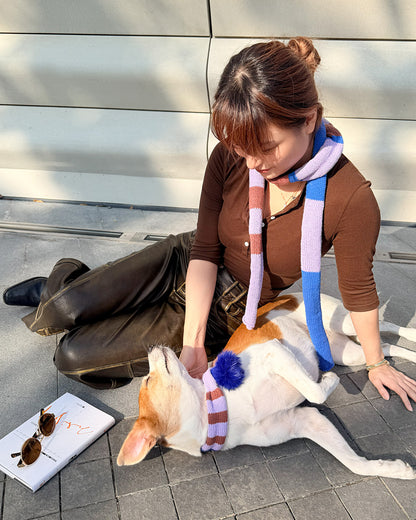 ✨Matching Pet & Owner Skinny Knit Scarves — Handmade Lavender Stripe(100% Premium Cashmere)