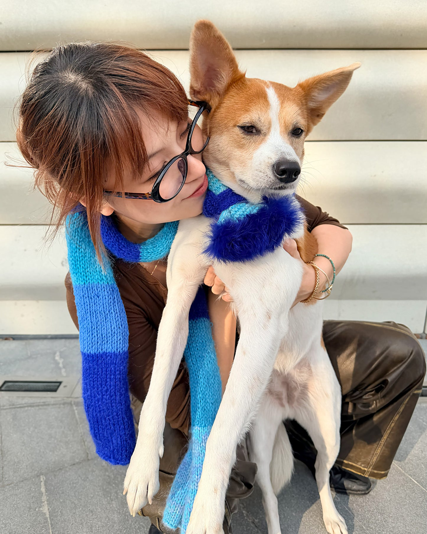 ✨Skinny Knit Pet Scarf – Handmade Ocean Stripe (Mohair Blend)
