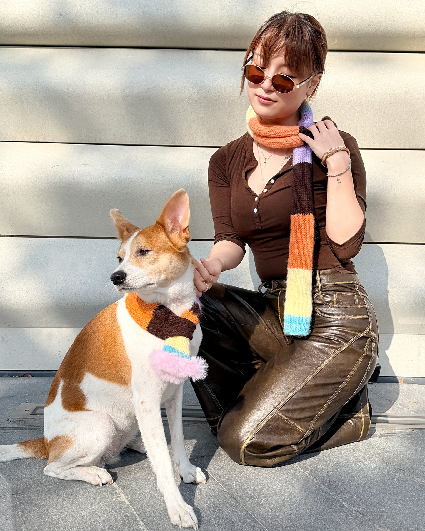✨Matching Pet & Owner Skinny Knit Scarves — Handmade Autumn Stripe(Mohair blend)