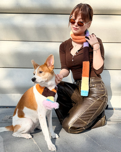 ✨Matching Pet & Owner Skinny Knit Scarves — Handmade Autumn Stripe(Mohair blend)