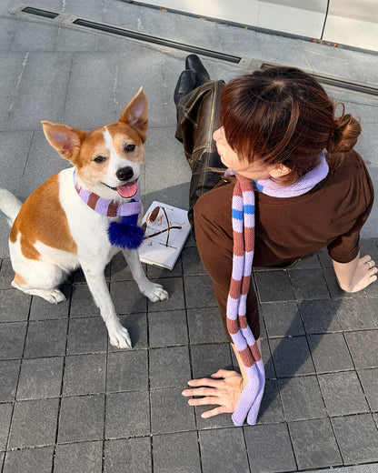 ✨Matching Pet & Owner Skinny Knit Scarves — Handmade Lavender Stripe(100% Premium Cashmere)