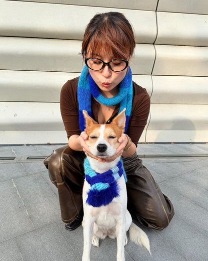 ✨Skinny Knit Pet Scarf – Handmade Ocean Stripe (Mohair Blend)