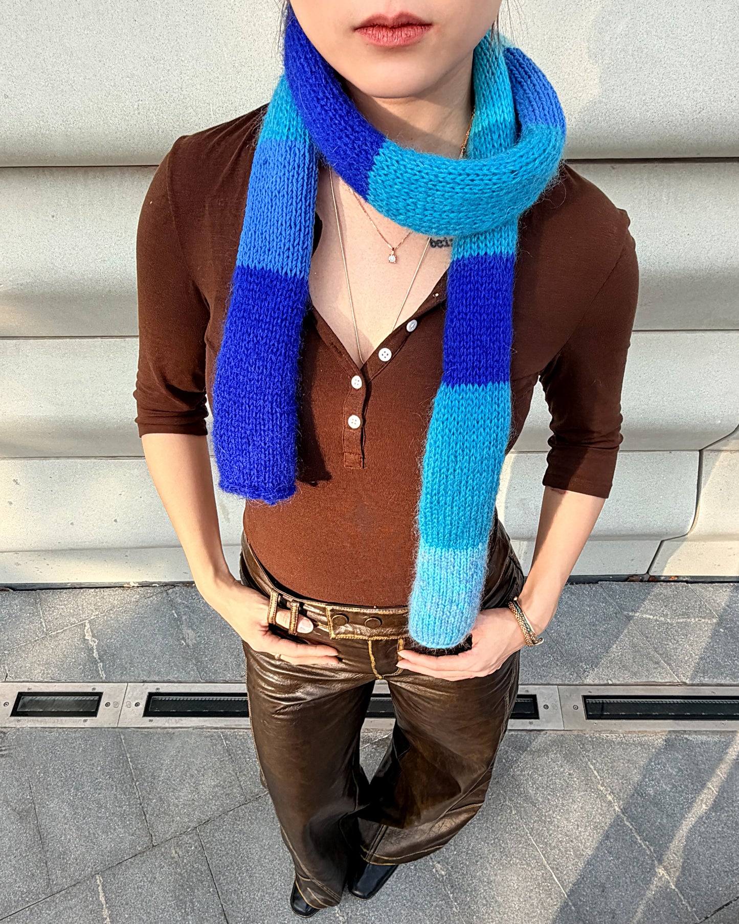 ✨Matching Pet & Owner Skinny Knit Scarves — Handmade Ocean Sripe (Mohair Blend)