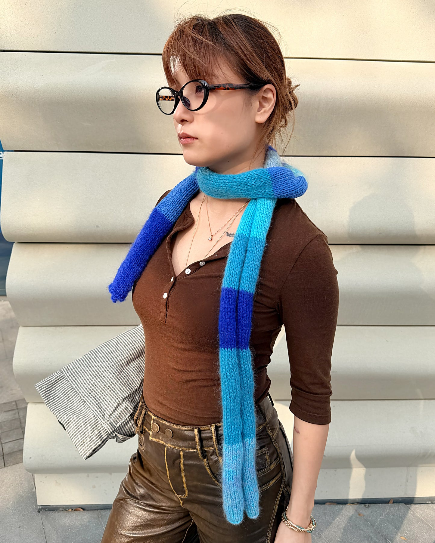 ✨Matching Pet & Owner Skinny Knit Scarves — Handmade Ocean Sripe (Mohair Blend)