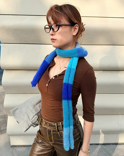 ✨Matching Pet & Owner Skinny Knit Scarves — Handmade Ocean Sripe (Mohair Blend)