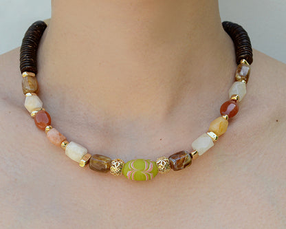 ✨Matching Pet & Owner Jewelry Sets – Handmade with Southeast Asian Beads & Organic Coconut Discs Necklace– Cute by Nature (Sepia Drop)