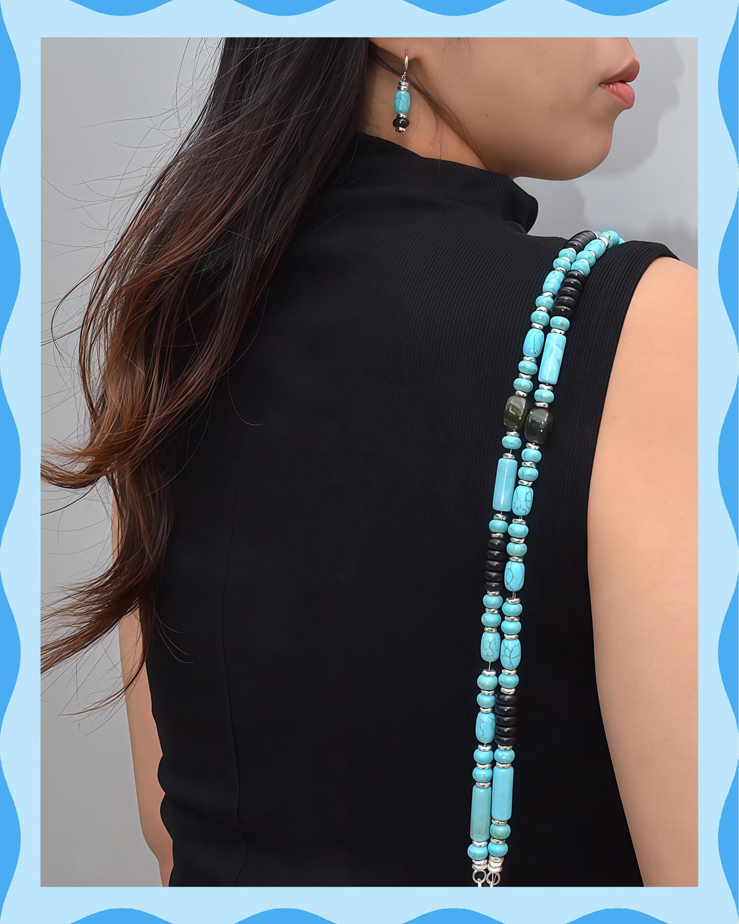 ✨반려동물 &amp; 주인을 위한 매칭 쥬얼리 세트 – 청록색 구슬로 손수 제작 – 자연이 만든 귀여운 (Nomad Sky)