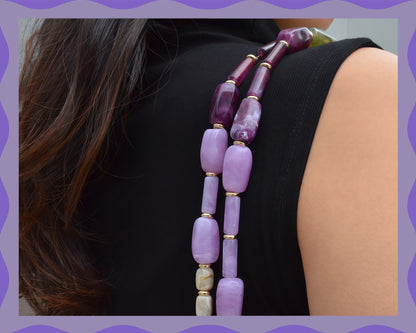 Conjuntos de joyas a juego para mascotas y dueños: collares de cuentas llamativos hechos a mano - Candy Crush (morado terciopelo)