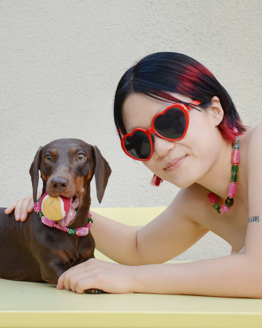 ✨ Matching Pet & Owner Jewelry Sets –  Handcrafted Bold Beaded Necklaces -Candy Crush（Blossom Pink）